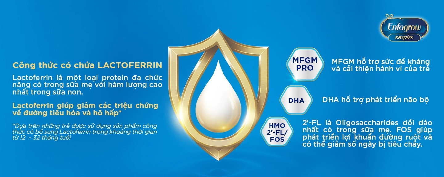 Enfagrow Enspire 3 công thức có chứa Lactoferrin, MFGM Pro, DHA, HMO 2'-FL/FOS